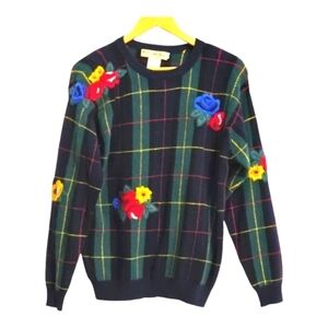 Vintage JH Collectibles Wool Blend Plaid Embroidered Sweaters